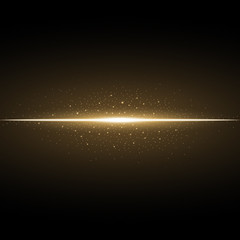 Glowing line with sparks, light effect, golden color