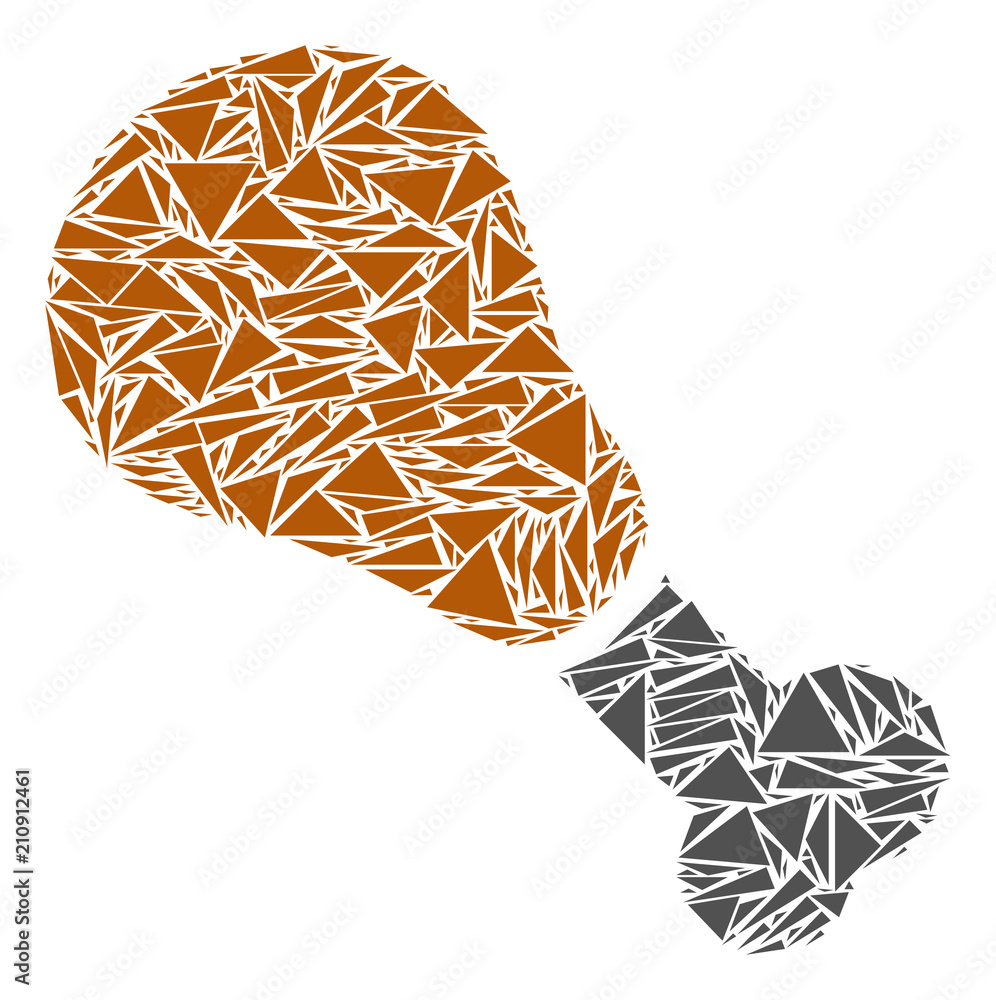 Poster fried chicken leg mosaic of triangle elements in various sizes and shapes. vector polygons are organ