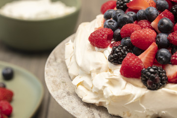 Pavlova Meringue Dessert Made With Berries