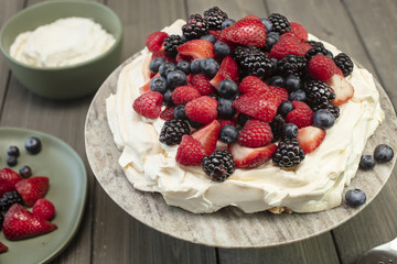 Pavlova Meringue Dessert Made With Berries
