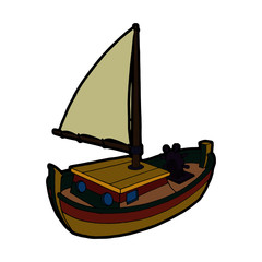 Adventure boat cartoon illustration isolated on white background for children color book