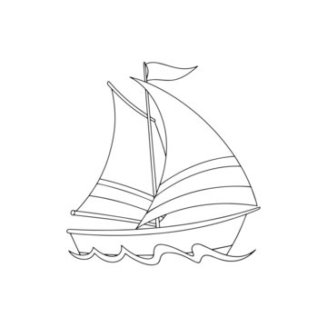 Sailboat cartoon illustration isolated on white background for children color book