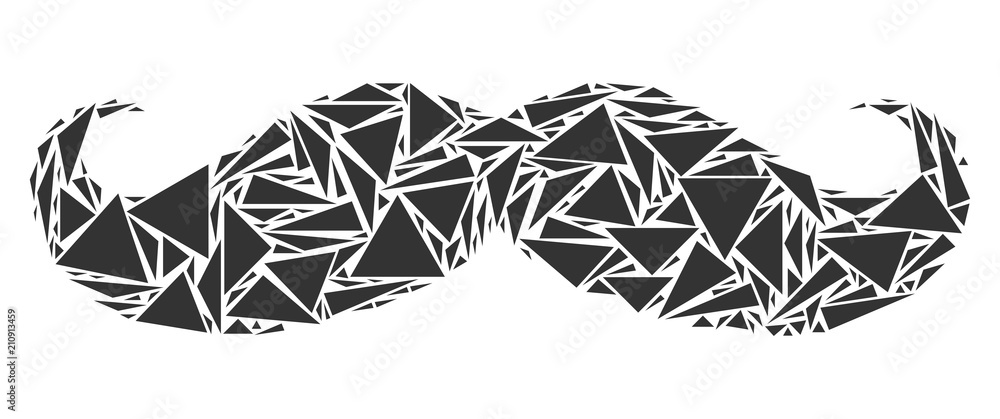 Poster gentleman moustache mosaic of triangle elements in different sizes and shapes. vector triangles are 