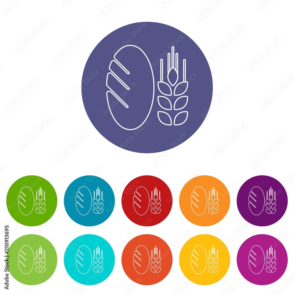 Poster bread wheat icons color set vector for any web design on white background