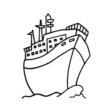 Cargo ship cartoon illustration isolated on white background for children color book
