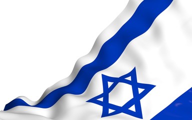The flag of Israel. State symbol of the State of Israel. A blue Star of David between two horizontal blue stripes on a white field. 3d illustration