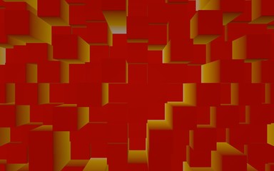 Abstract red elegant cube geometric background. Chaotically advanced rectangular bars. 3D Rendering, 3D illustration