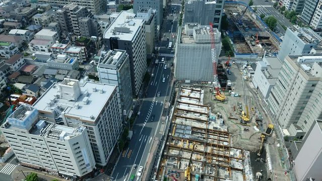 東京・ビル建設現場・タイムラプス
