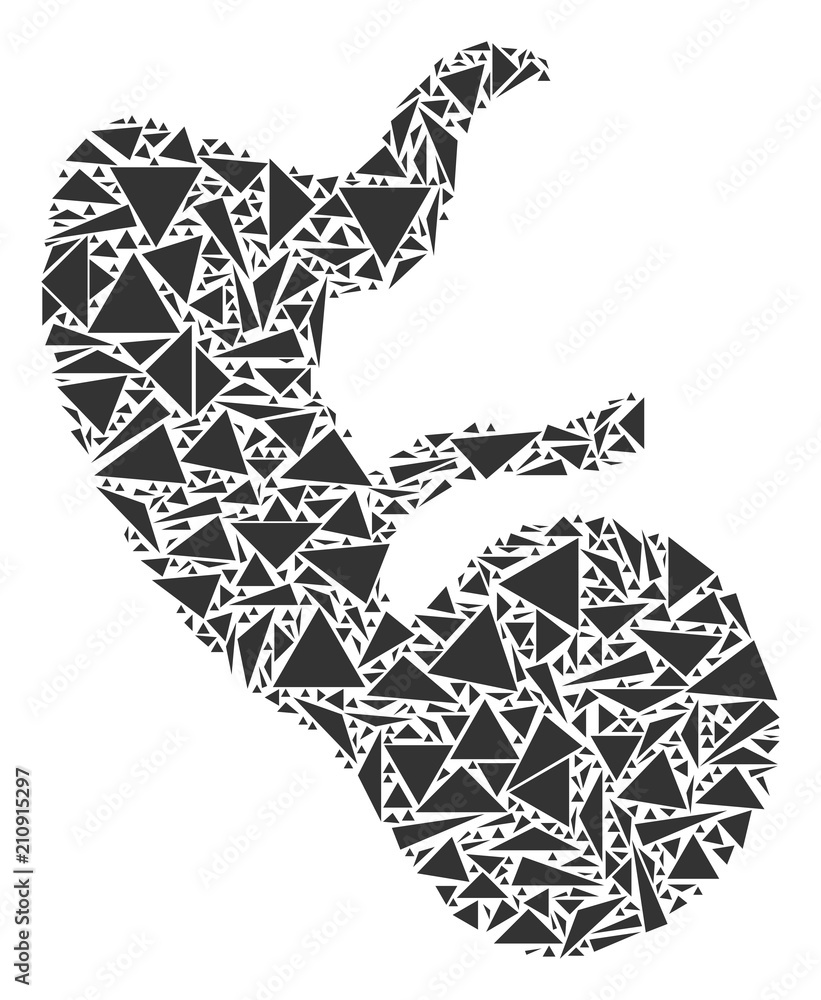 Poster human embryo mosaic of triangle items in different sizes and shapes. vector polygons are organized i