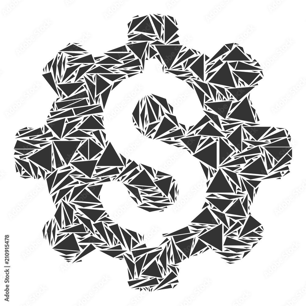 Poster industrial capital mosaic of triangle items in different sizes and shapes. vector polygons are group