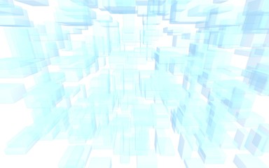 Blue and white abstract digital and technology background. The pattern with repeating rectangles. 3D illustration