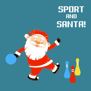 Santa Claus playing sports games bowling