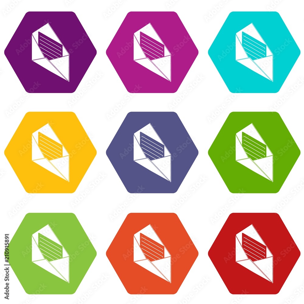 Poster open envelope icons 9 set coloful isolated on white for web