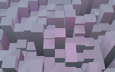 Abstract pink gray elegant cube geometric background. Chaotically advanced rectangular bars. 3D Rendering, 3D illustration