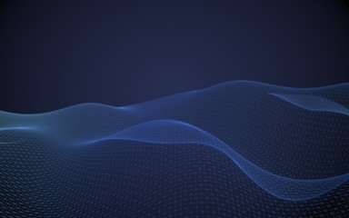 Abstract landscape on a blue background. Cyberspace grid. Hi-tech network. 3d technology illustration. 3D illustration
