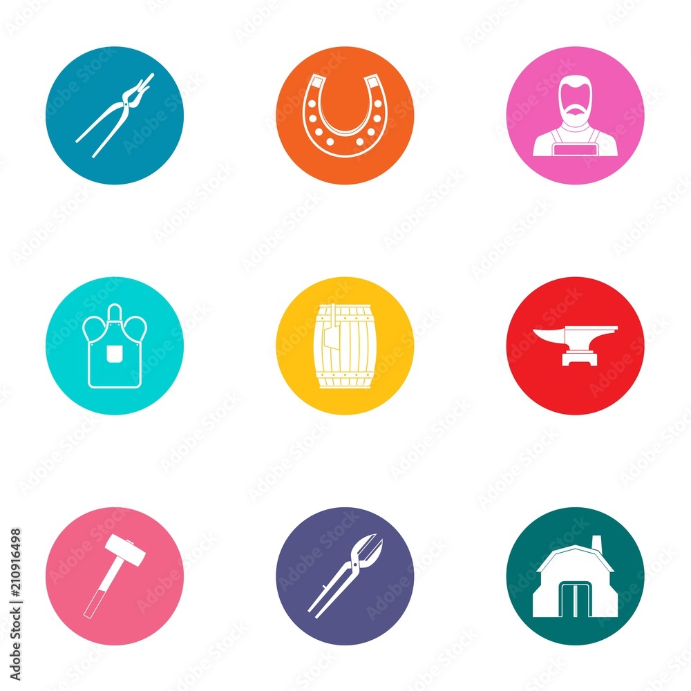 Poster forge icons set. flat set of 9 forge vector icons for web isolated on white background