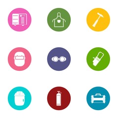 Weld metal icons set. Flat set of 9 weld metal vector icons for web isolated on white background