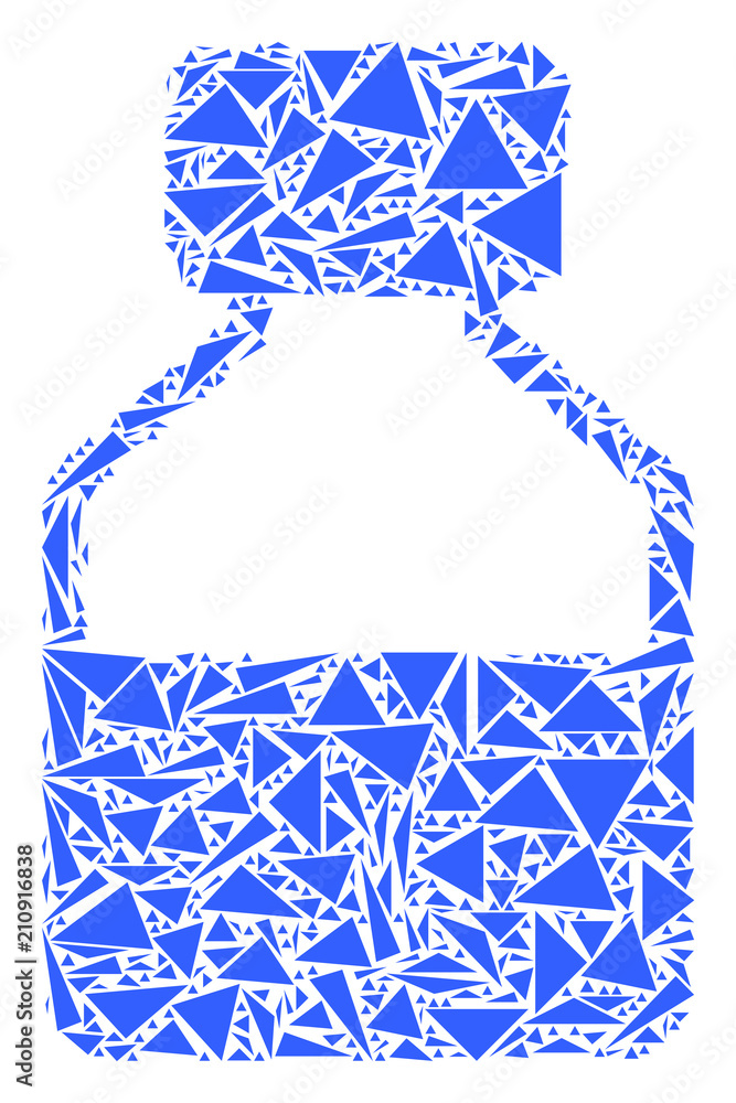 Poster liquid bottle collage of triangle items in various sizes and shapes. vector polygons are composed in