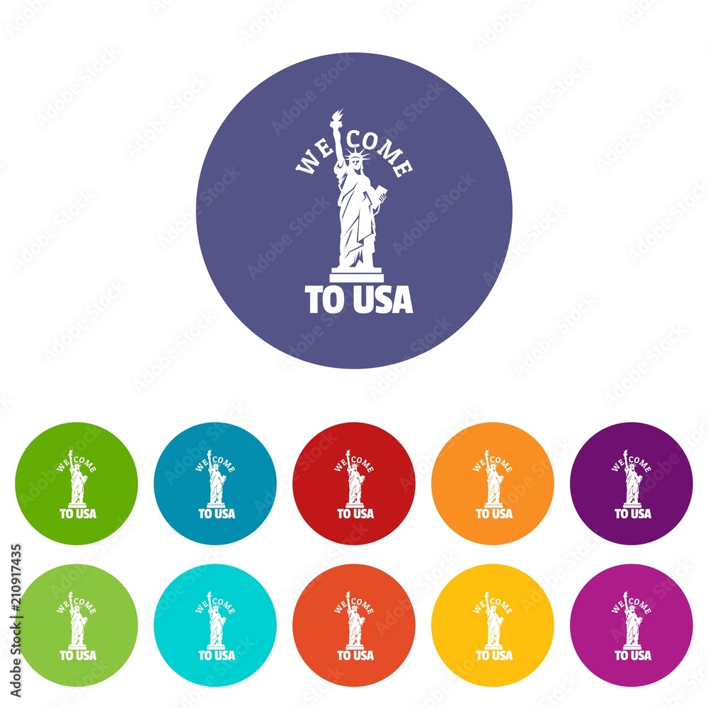 Poster freedom statue icons color set vector for any web design on white background