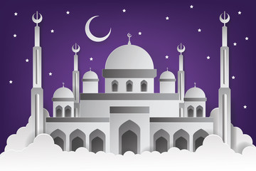 Mosque Vector Illustration. Mosque Paper Art Style. Ramadan Kareem Paper Art and Craft Style. Islamic Background. Mosque.