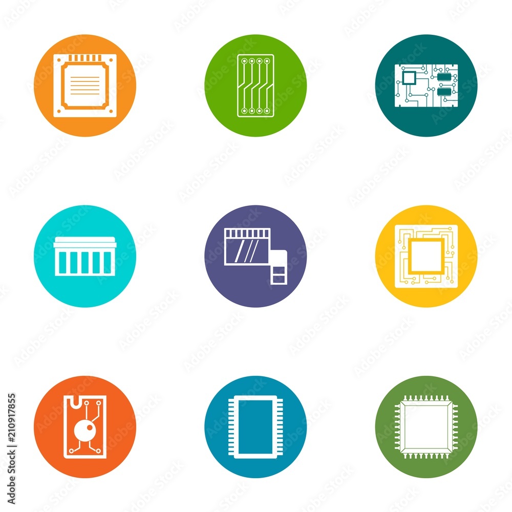 Poster technical component icons set. flat set of 9 technical component vector icons for web isolated on wh