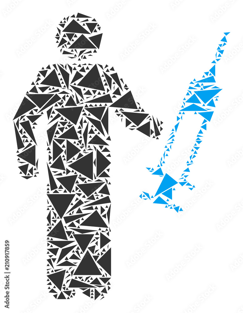 Poster medic collage of triangle elements in various sizes and shapes. vector polygons are arranged into me