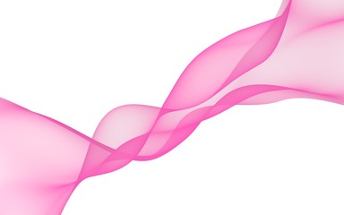 Abstract pink wave. Raster air background. Bright pink ribbon on white background. Pink scarf. Abstract smoke. 3D illustration