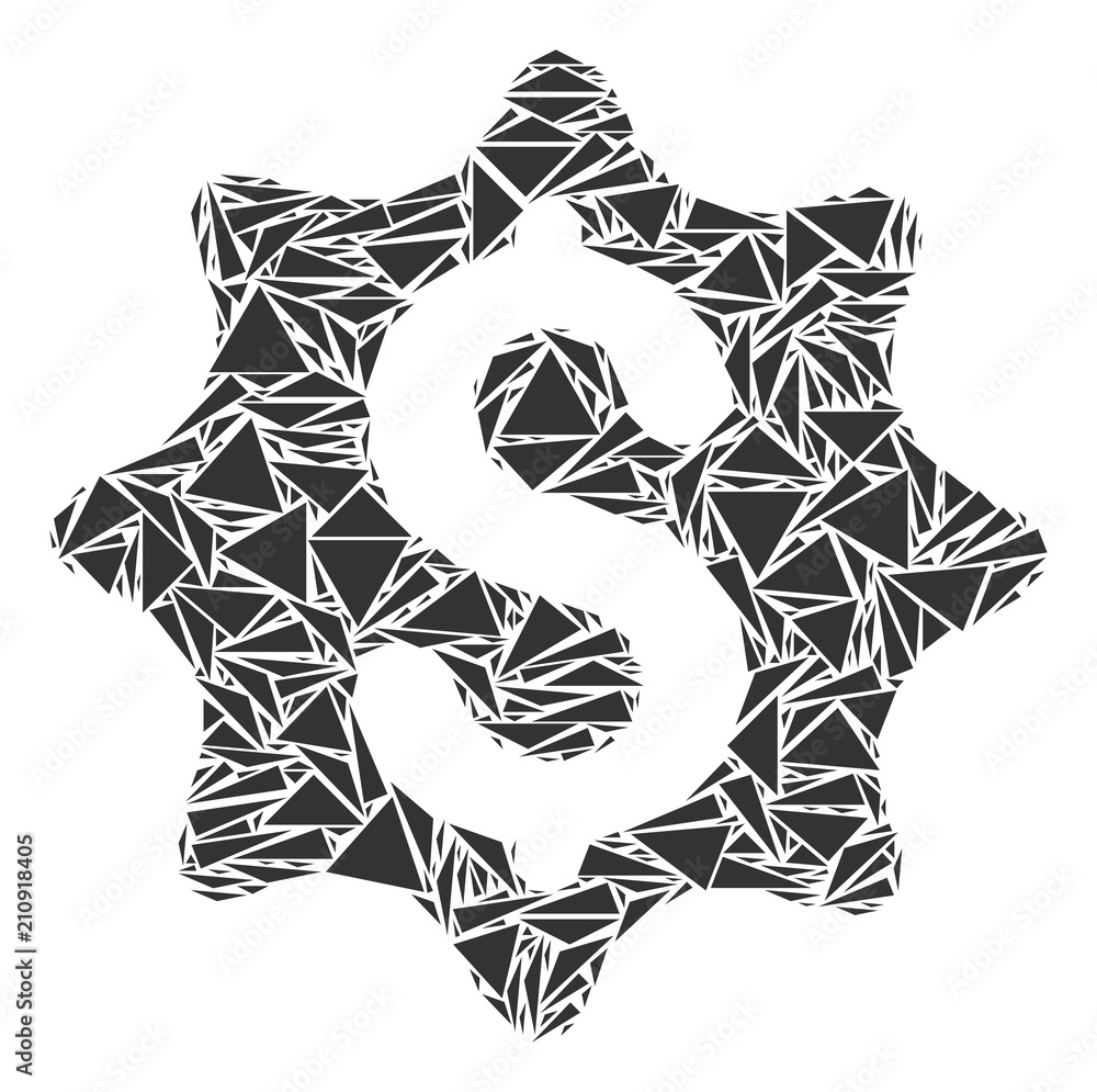 Poster money award mosaic of triangle elements in different sizes and shapes. vector triangles are composed