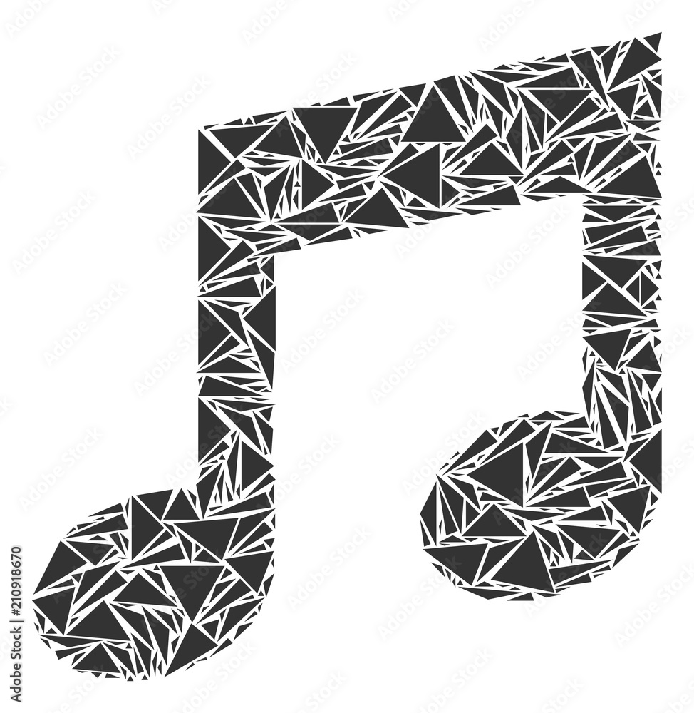 Poster music collage of triangle items in various sizes and shapes. vector triangles are arranged into musi