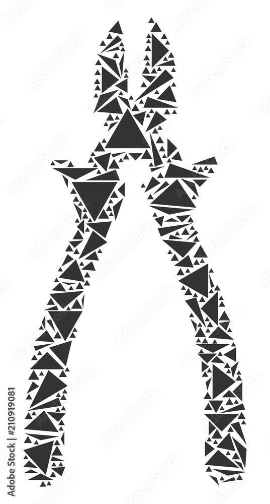 Poster nippers collage of triangle items in different sizes and shapes. vector triangles are organized into