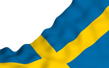 The flag of Sweden. Official state symbol of the Kingdom of Sweden. A blue field with a yellow Scandinavian cross that extends to the edges of the flag. 3d illustration