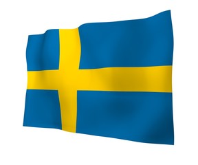 The flag of Sweden. Official state symbol of the Kingdom of Sweden. A blue field with a yellow Scandinavian cross that extends to the edges of the flag. 3d illustration