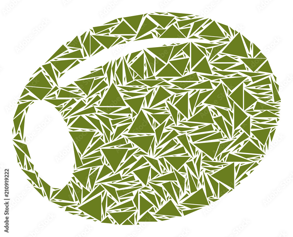 Poster olive mosaic of triangle elements in various sizes and shapes. vector triangles are united into oliv