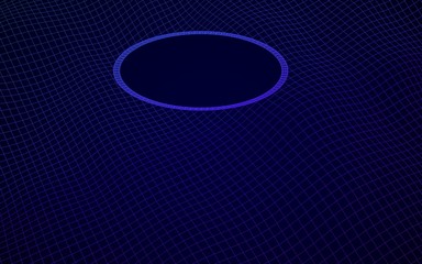 Abstract landscape on a blue background. Cyberspace grid. Hi-tech network, technology. 3D illustration. Mockup