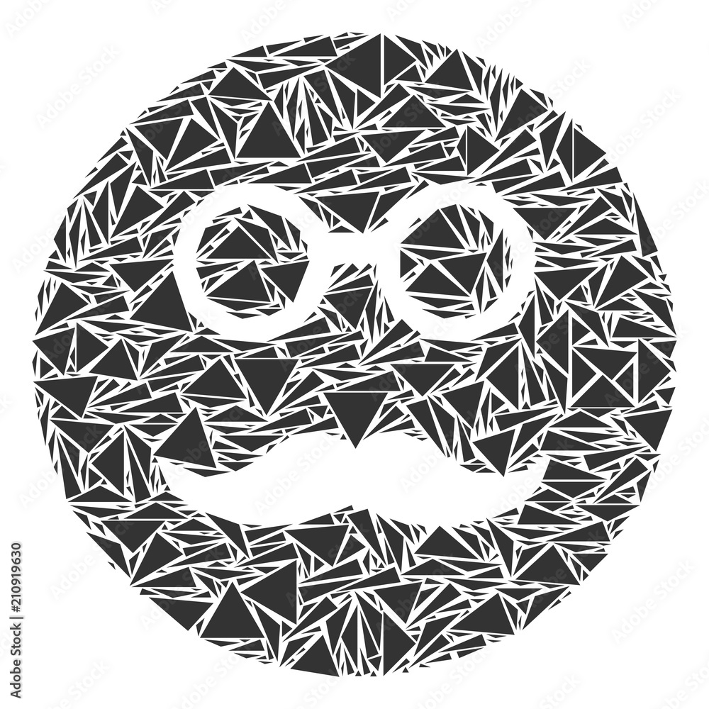 Poster pension smiley mosaic of triangle items in different sizes and shapes. vector triangles are composed