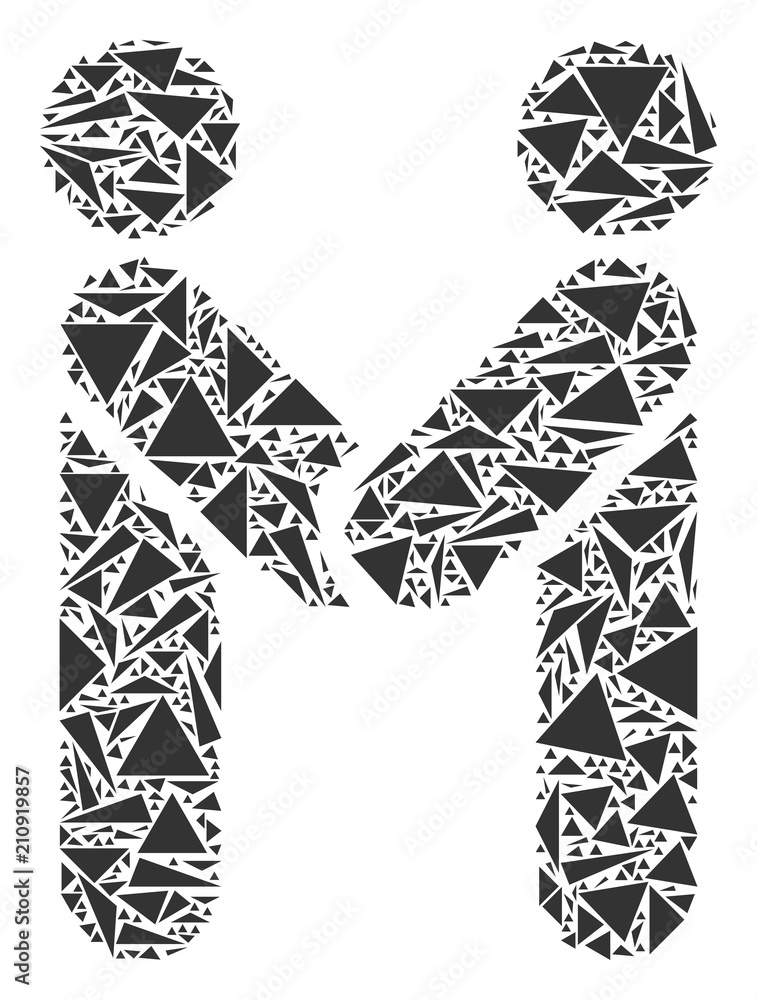 Poster persons handshake collage of triangle elements in various sizes and shapes. vector polygons are orga
