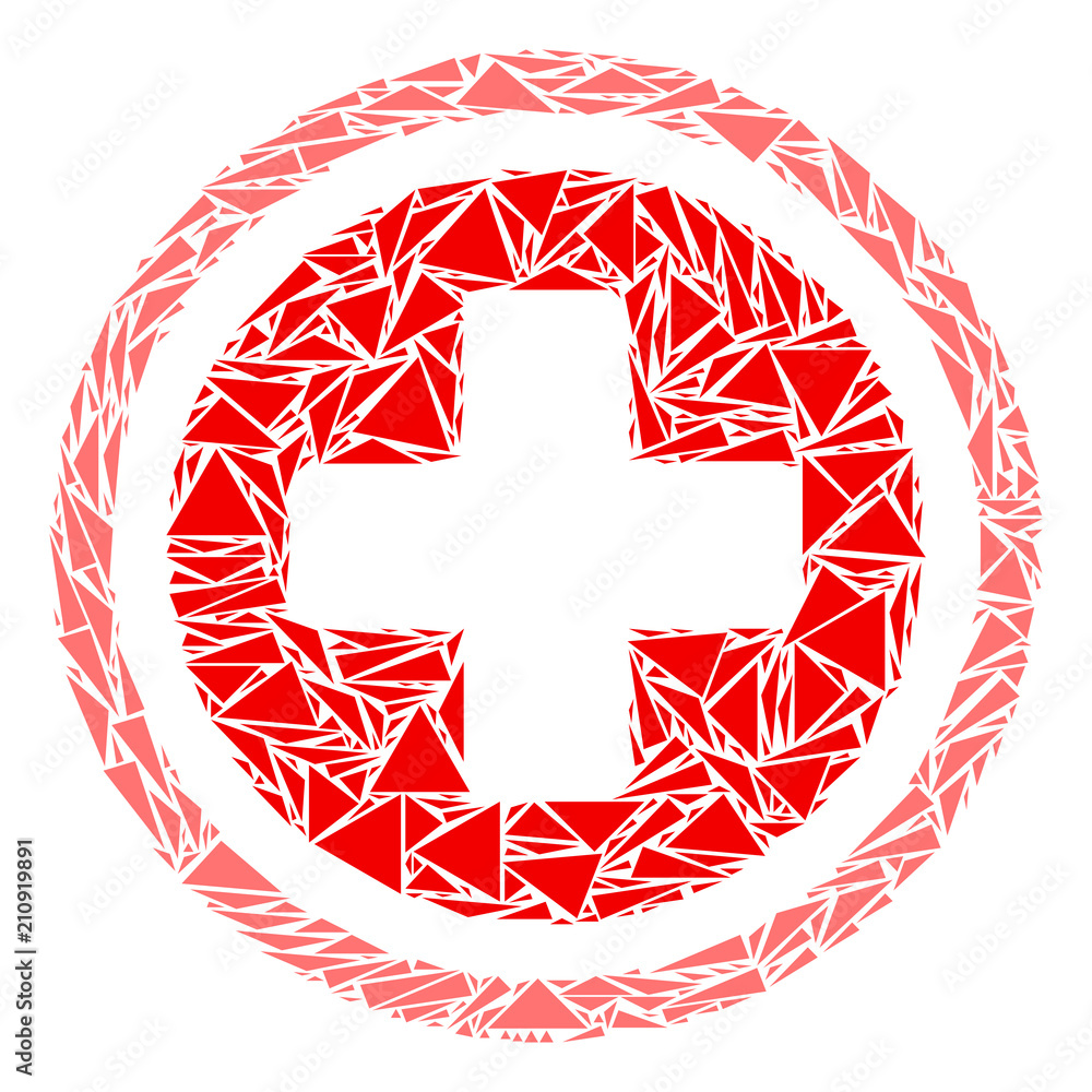 Poster pharmacy collage of triangle items in different sizes and shapes. vector polygons are combined into 
