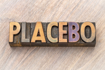 placebo - word abstract in wood type - obrazy, fototapety, plakaty