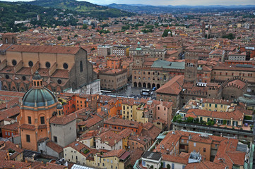 Italy, Bologna Major square aerial view from Asinelli tower