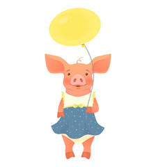 piggy holding balloon