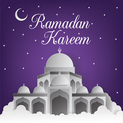 Ramadan Kareem Background with Mosque Vector Illustration. Ramadan Kareem Greeting Card. Paper Art and Craft Style. Mosque Vector Illustration. Mosque.