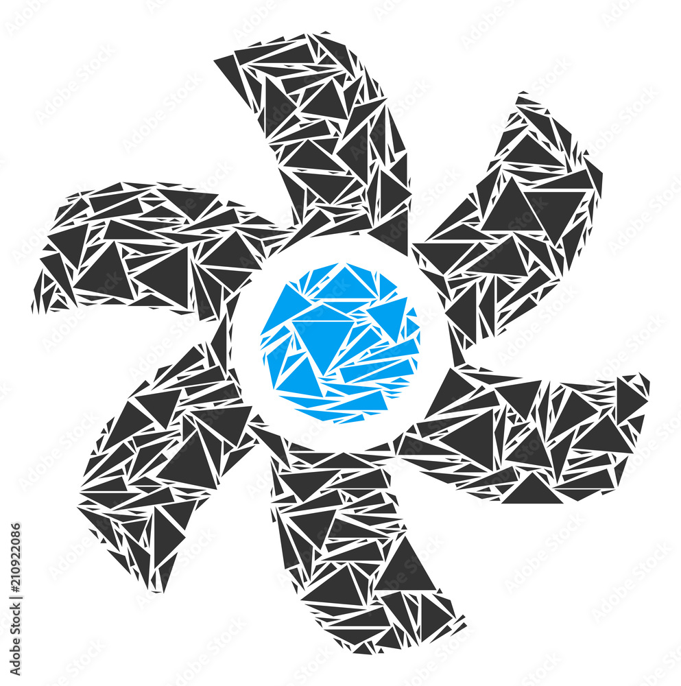 Aufkleber rotor collage of triangle elements in various sizes and shapes. vector polygons are united into roto