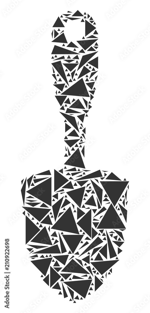Poster scoop shovel collage of triangle elements in various sizes and shapes. vector polygons are grouped i