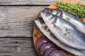 Raw sea bass fish