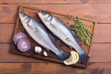 Raw sea bass fish