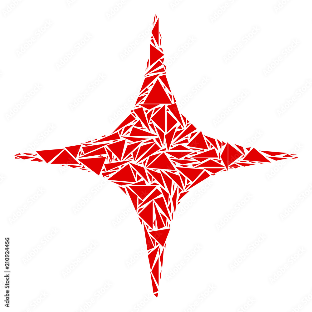 Poster space star collage of triangle elements in various sizes and shapes. vector triangles are combined i