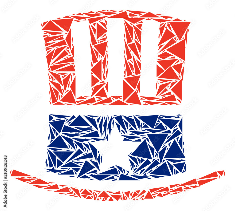 Poster uncle sam hat mosaic of triangle items in various sizes and shapes. vector polygons are united into 