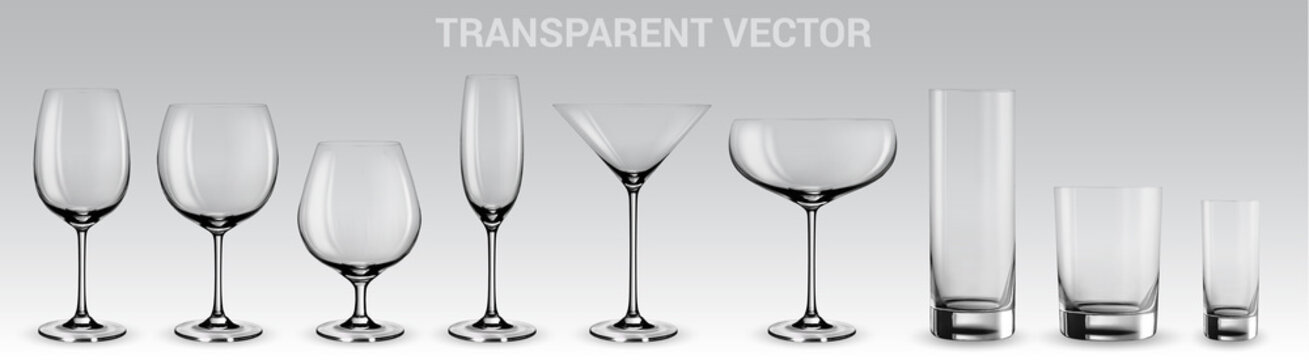 Set of vector glasses. 
Set of transparent vector glasses for wine, martini, champagne and other