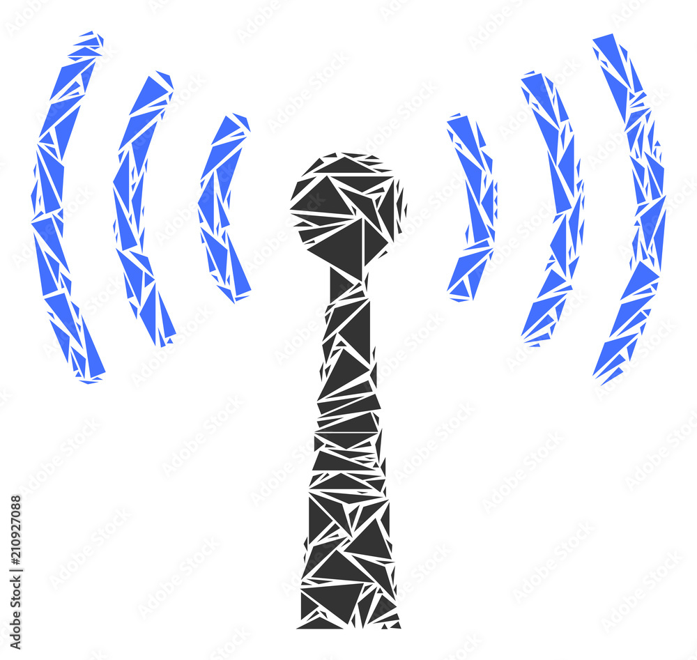 Poster wi-fi station collage of triangle items in different sizes and shapes. vector triangles are composed