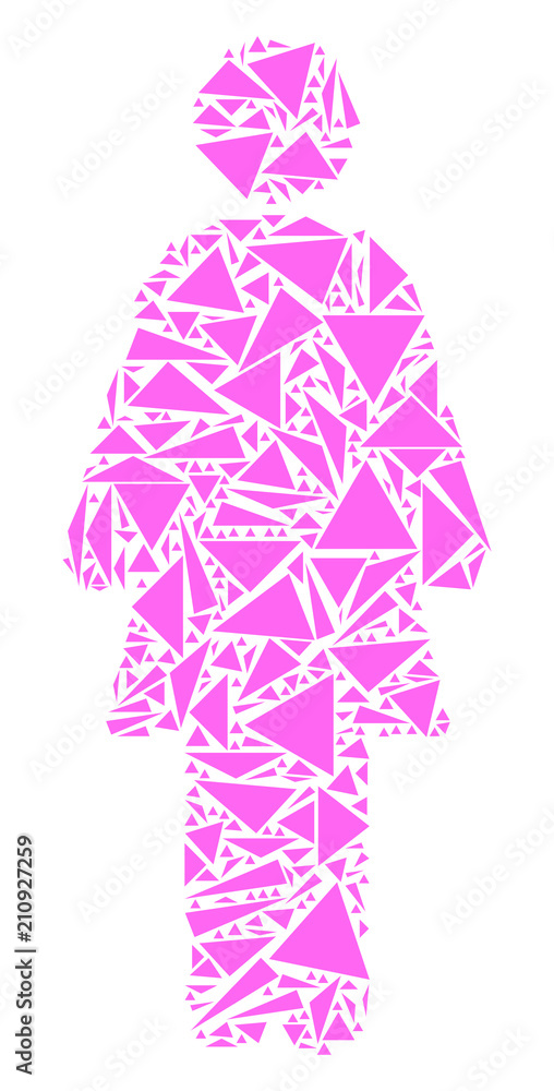 Poster woman person mosaic of triangle elements in various sizes and shapes. vector triangles are united in